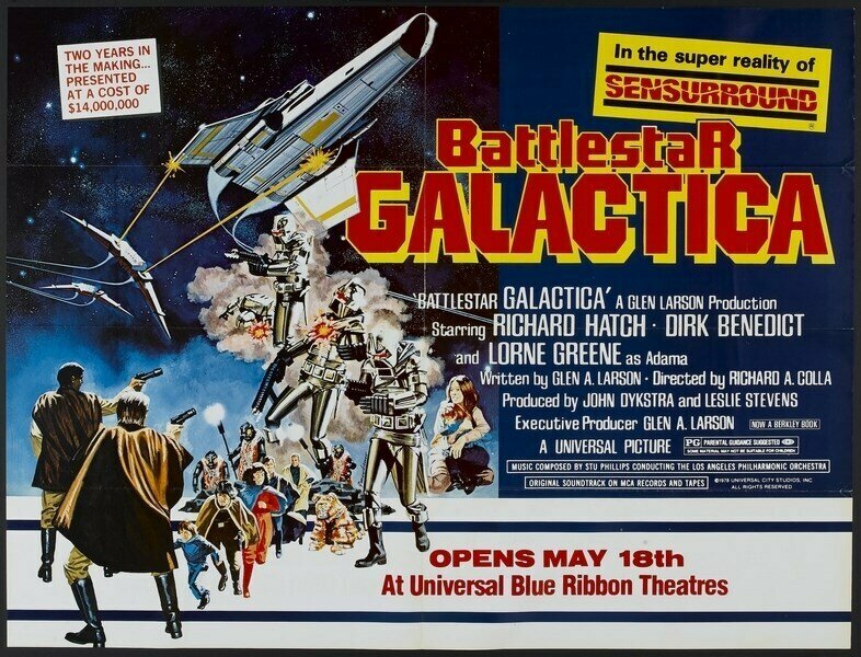 Плакат, постер на бумаге Звездный крейсер Галактика (Battlestar Galactica), Ричард А. Колла, Алан Дж. Леви. Размер 21 х 30 см