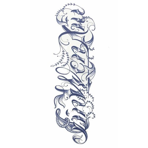 Тату переводное на основе травяного сока - Надпись с веточками, 11x18 см, цвет синий, 1 шт