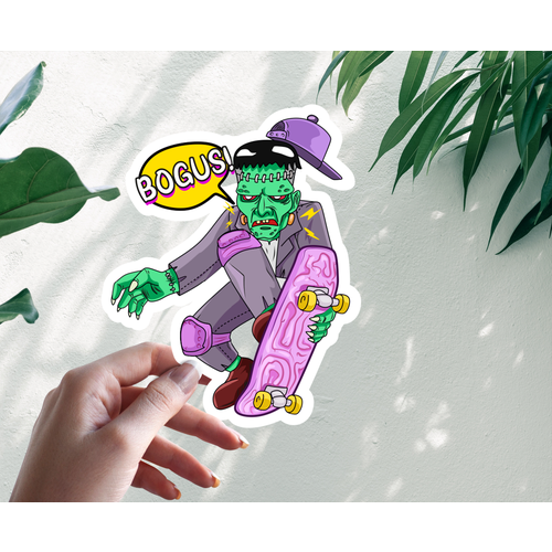 Наклейка Стикер Франкенштейн на скейте 20 см