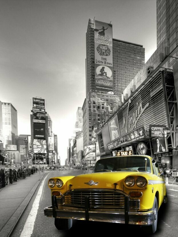 Плакат, постер на бумаге Taxi yellow, Такси. Размер 42 х 60 см