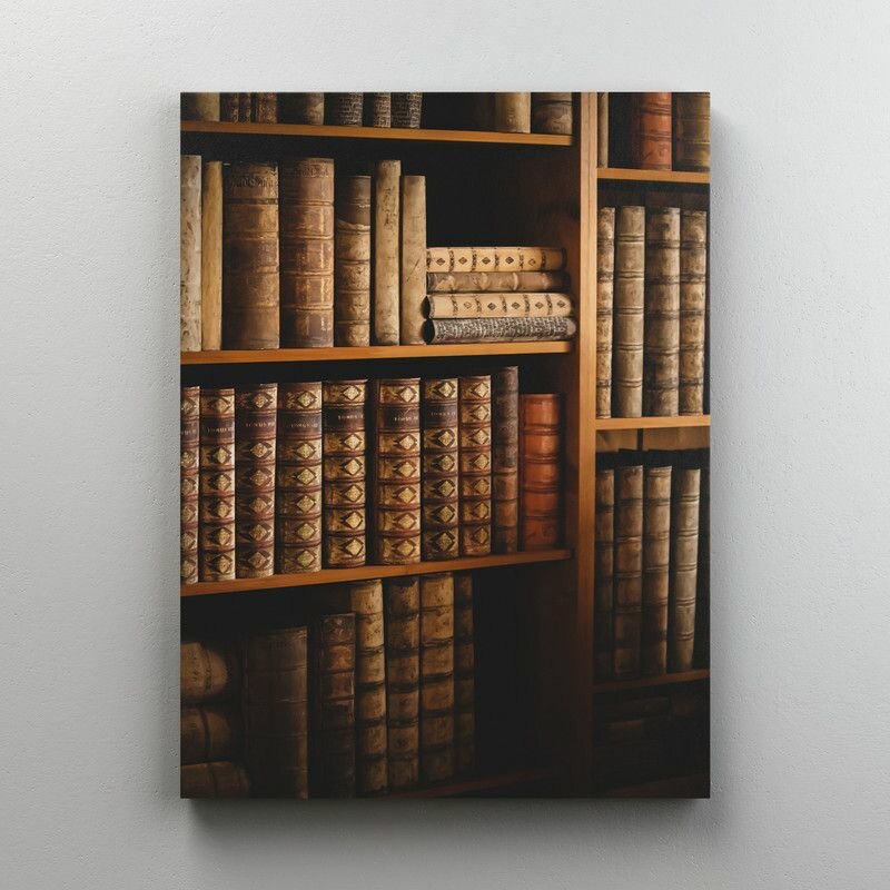 Интерьерная картина на холсте "Полка со старинными книгами" размер 45x60 см