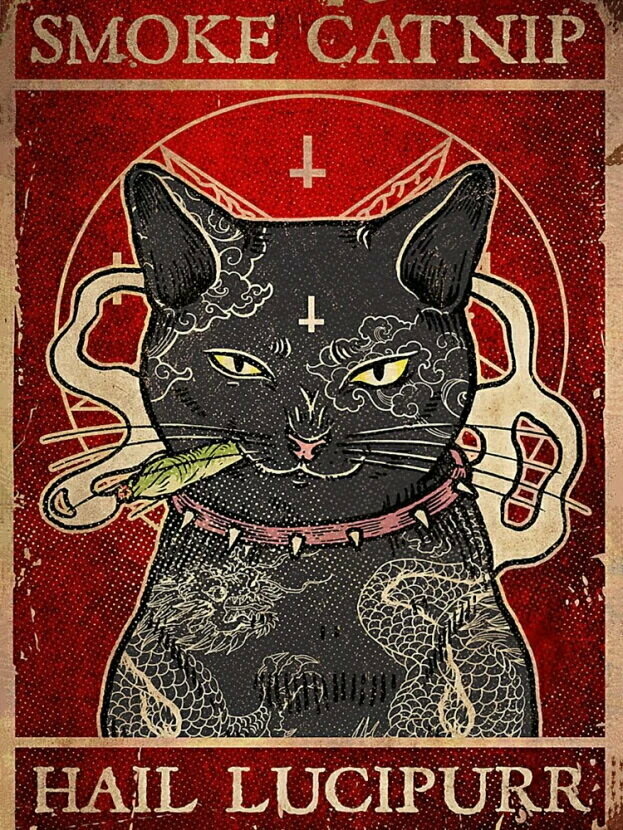 Плакат постер на бумаге Smoke cat nip hail lucipurr/винтажный/ретро. Размер 21 х 30 см