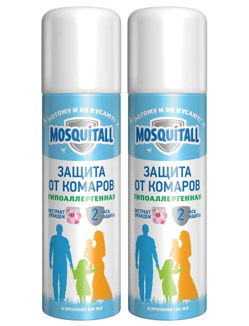 Аэрозоль MOSQUITALL Гипоаллергенная защита от комаров 150 мл. х 2 шт.