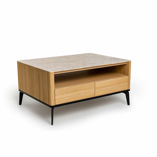 Журнальный стол цвет корпуса дуб натуральный, цвет топа желтый песок, (Габариты: 950 x 700 x 490 mm)