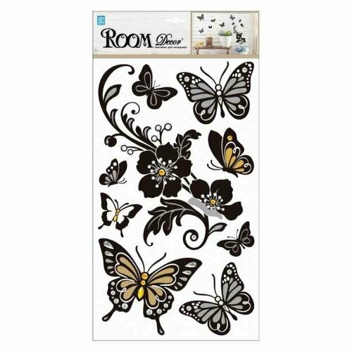 Наклейка Бабочка с цветами 24х41 см