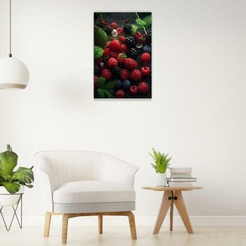 Картина на холсте 40x60 Альянс Лес "Лесные ягоды, малина, черника 1" на подрамнике / интерьер/ декор