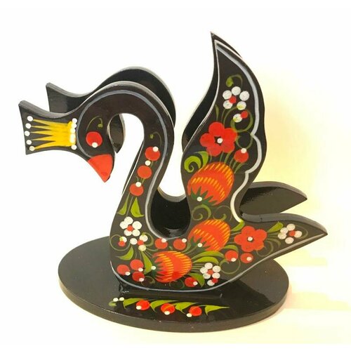 Салфетница деревянная лебедь С росписью хохлома