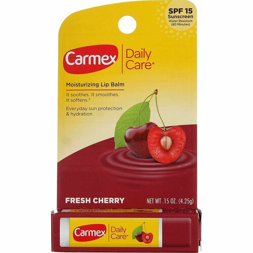 Carmex, Daily Care, увлажняющий бальзам для губ, вишня, SPF 15