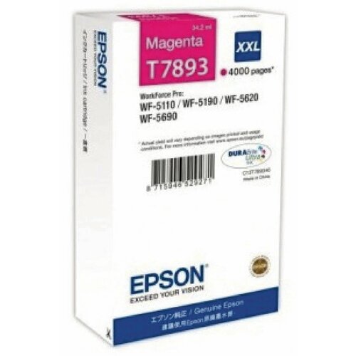 картридж epson c13t789340 4000 стр пурпурный Картридж струйный Epson T7893 / C13T789340 Увеличенной емкости пурпурный 4000 стр. для Epson (C13T789340)