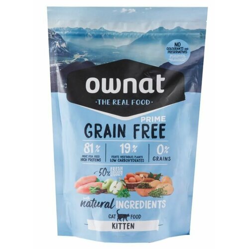 Ownat Kitten Prime Корм сухой беззерновой для котят, с мясом цыплёнка и индейки, 400 гр.