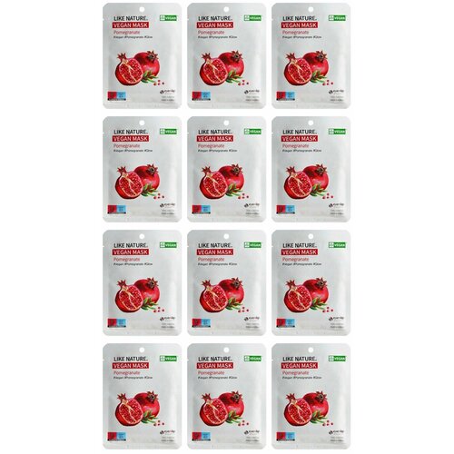 Eyenlip beauty Маска тканевая с экстрактом граната Like Nature Vegan Mask Pack Pomegranate 25 г - 12 штук