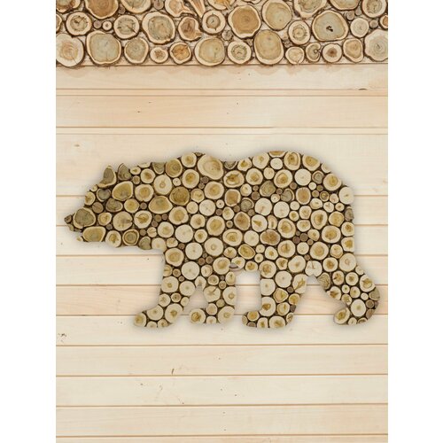 фото Панно "медведь" из можжевельника для бани и сауны