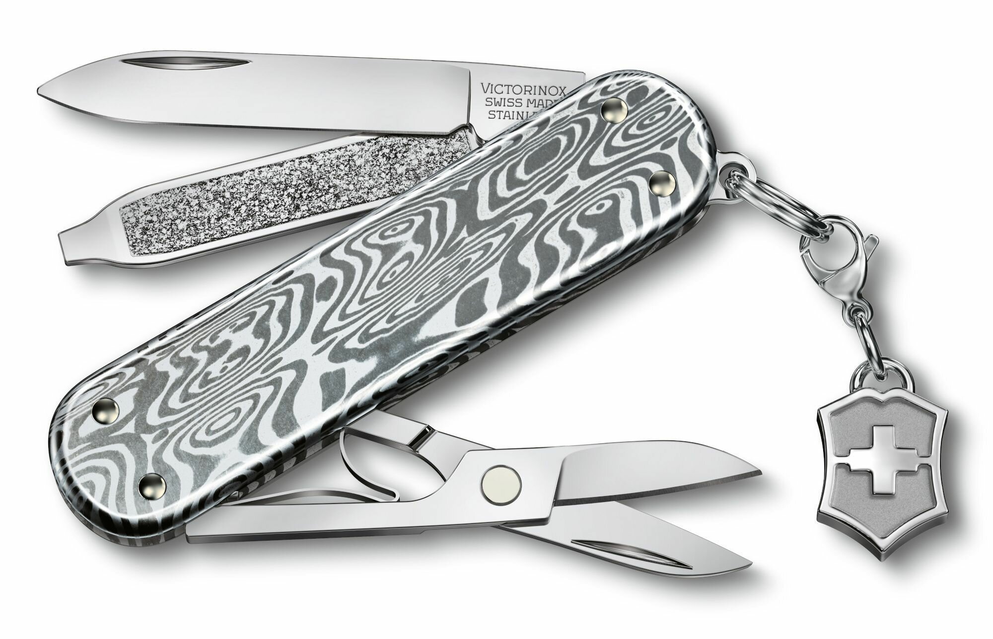 Складной нож Victorinox Classic Brilliant Damast, функций: 5, 58мм, серебристый , коробка подарочная [0.6221.34]