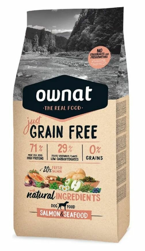 Ownat Grain Free Just Сухой корм беззерновой для собак, с лососем и морепродуктами, 3 кг