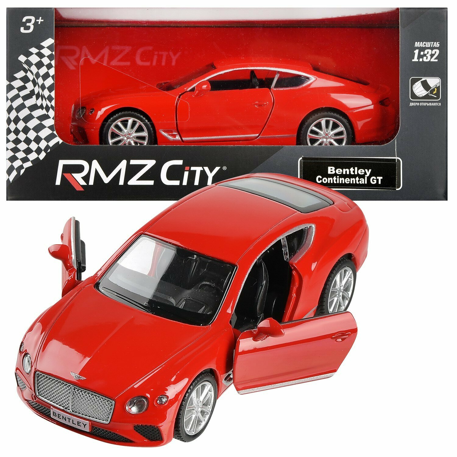 Машинка металлическая Uni-Fortune RMZ City серия 1:32 The Bentley Continental GT 2018 , цвет красный, двери открываются