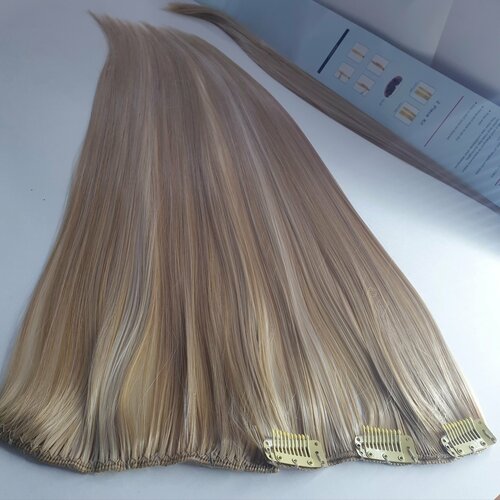 Волосы искусственные 2 пряди по 14 см ( по 3 заколки клик-клак на каждой )/искусственные волосы натуральный блонд ширина 28 см и 57см длина комплект клик клаков 2 шт