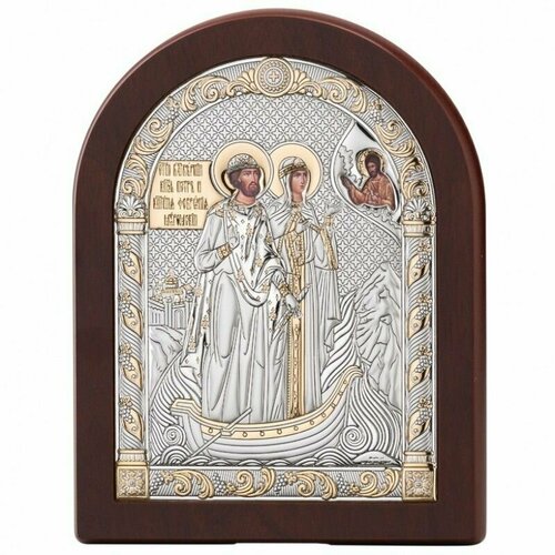 Икона Петр и Феврония 84130ORO, 17х22 см, цвет: серебристый