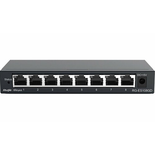 Reyee 8-Port Gigabit unmanaged Switch, 8 Gigabit RJ45 Ports , Steel Case коммутатор ruijie reyee 5 port gigabit smart switch 5 gigabit rj45 ports desktop steel case