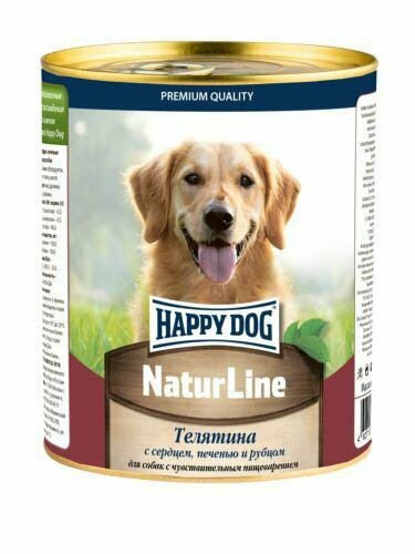 Happy Dog Natur Line консервы для собак телятина с сердцем, печенью и рубцом 970 гр
