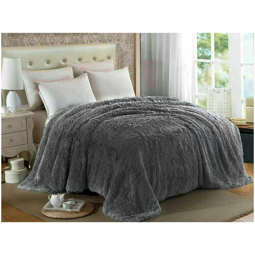 Серый пушистый плед с ворсом Травка 220х240 2090₽