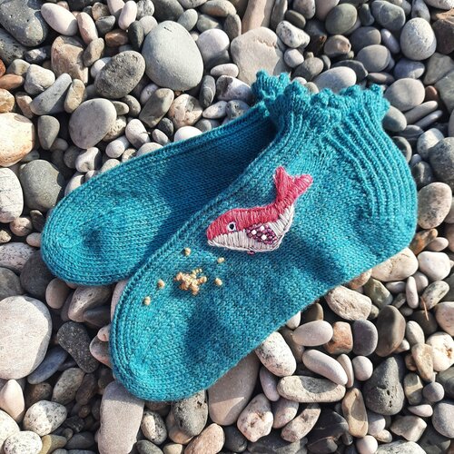 фото Носки , размер 39/40, розовый, бирюзовый ручная работа