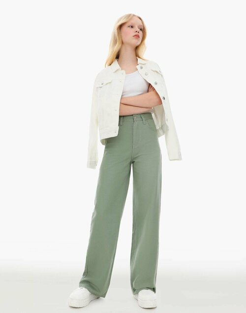 Брюки Gloria Jeans, размер 7-8л/128 (32), зеленый