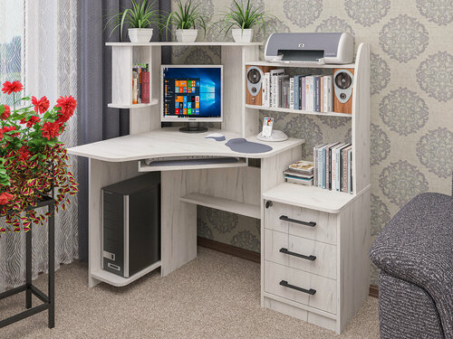 Изображение товара Стол компьютерный МК"Пирамида"СК-39 с надстройкой, универсальный (правый, левый), цвет крафт светлый, 129х127х90 см