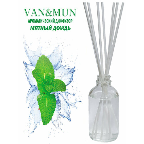 Ароматический диффузор VAN&MUN Мятный дождь 100мл. с фибровыми палочками