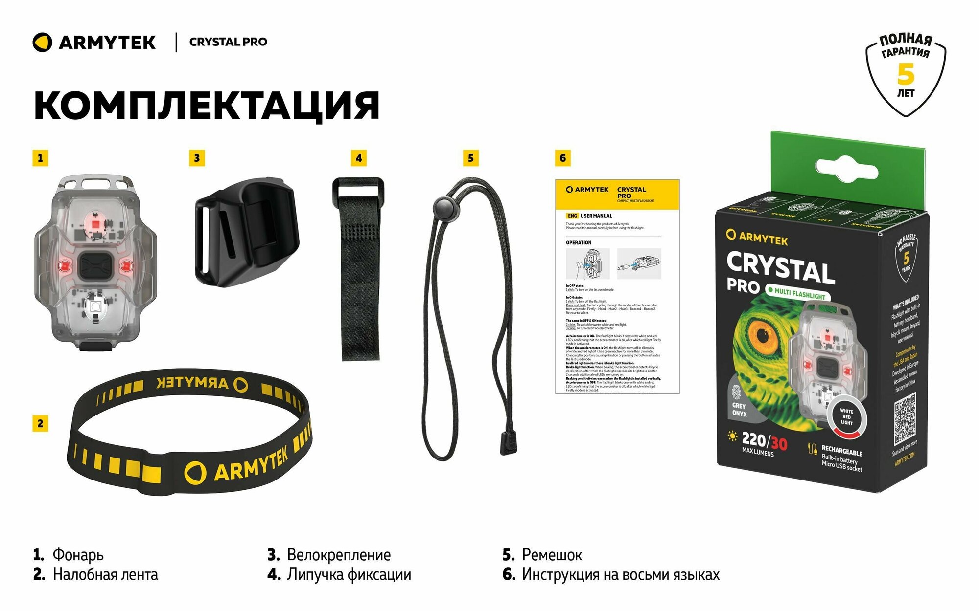 Фонарь ARMYTEK CRYSTAL Pro Blue / Белый и красный свет F07101B