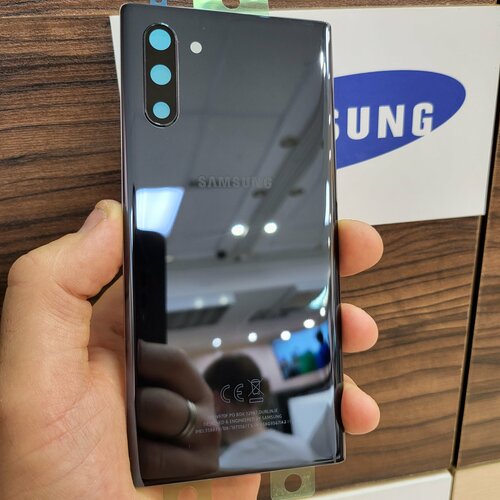 Крышка для Samsung Note 10 Премиум копия оригинала (заднее стекло) цвет: чёрный