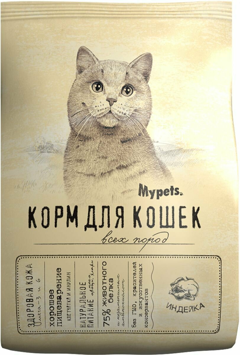 Сухой корм MYPETS для взрослых кошек с индейкой (0,4 кг)