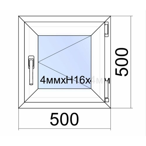 Окно ПВХ VEKA WHS Halo/ 50*50 см (Ш.*В.)/поворотное/правое/ однокамерный стеклопакет/ фурнитура Accado(Турция)