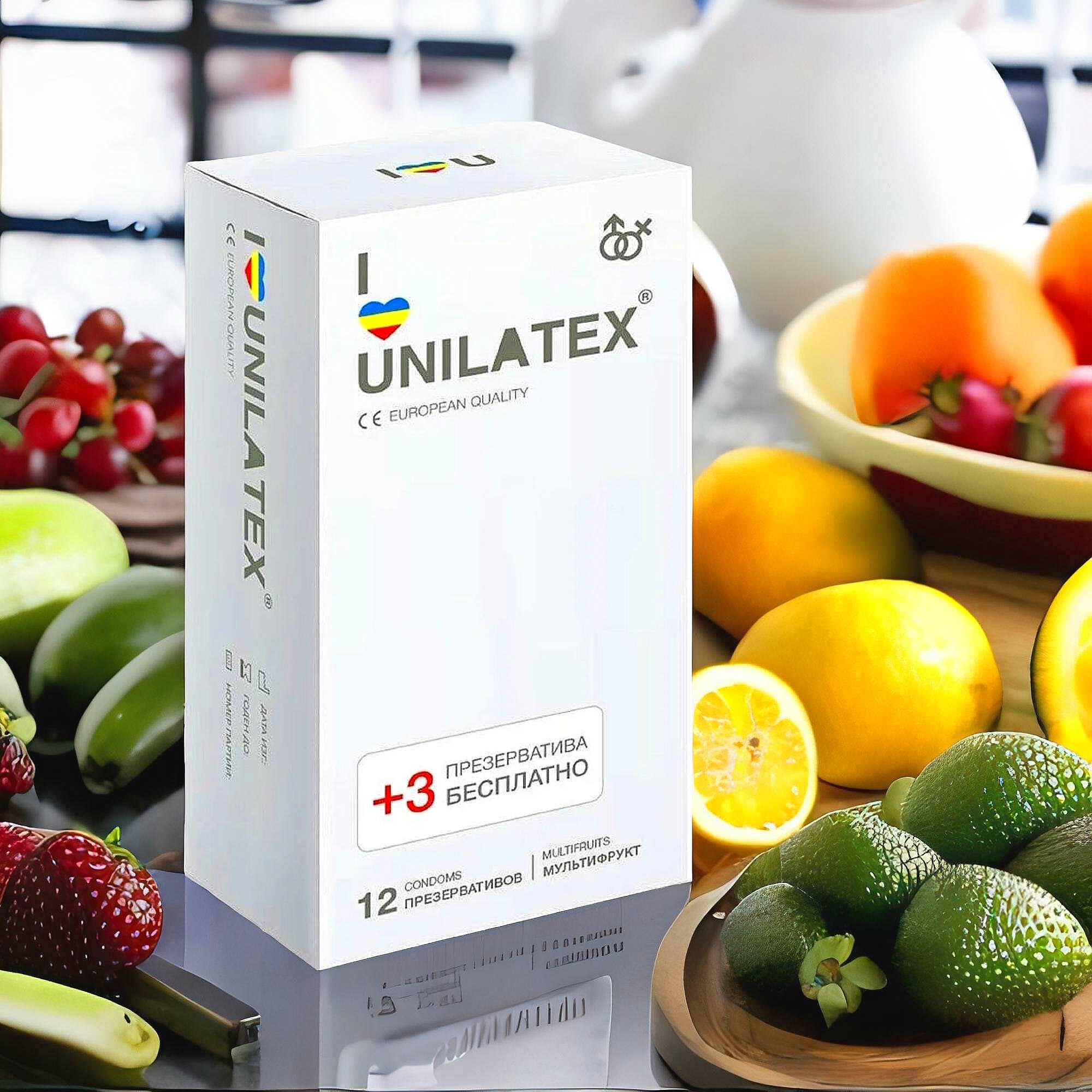 Презервативы мультифруктовые Unilatex Multifruits, 12 + 3 шт. в подарок