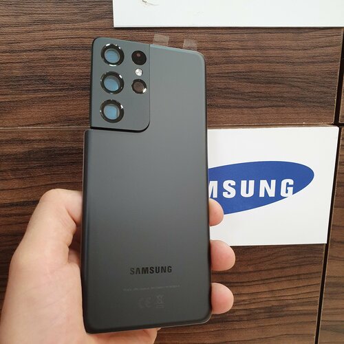 Крышка для Samsung S21Ultra Премиум копия оригинала (заднее стекло) цвет: чёрный