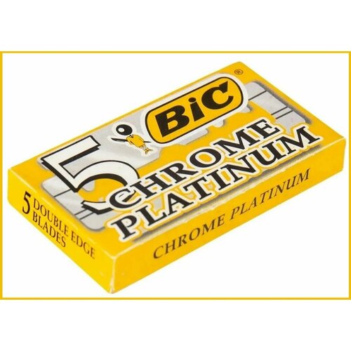 Лезвия двусторонние для бритвы BIC Chrome Platinum, классические, для T-образных бритв и шаветок, 5 шт.