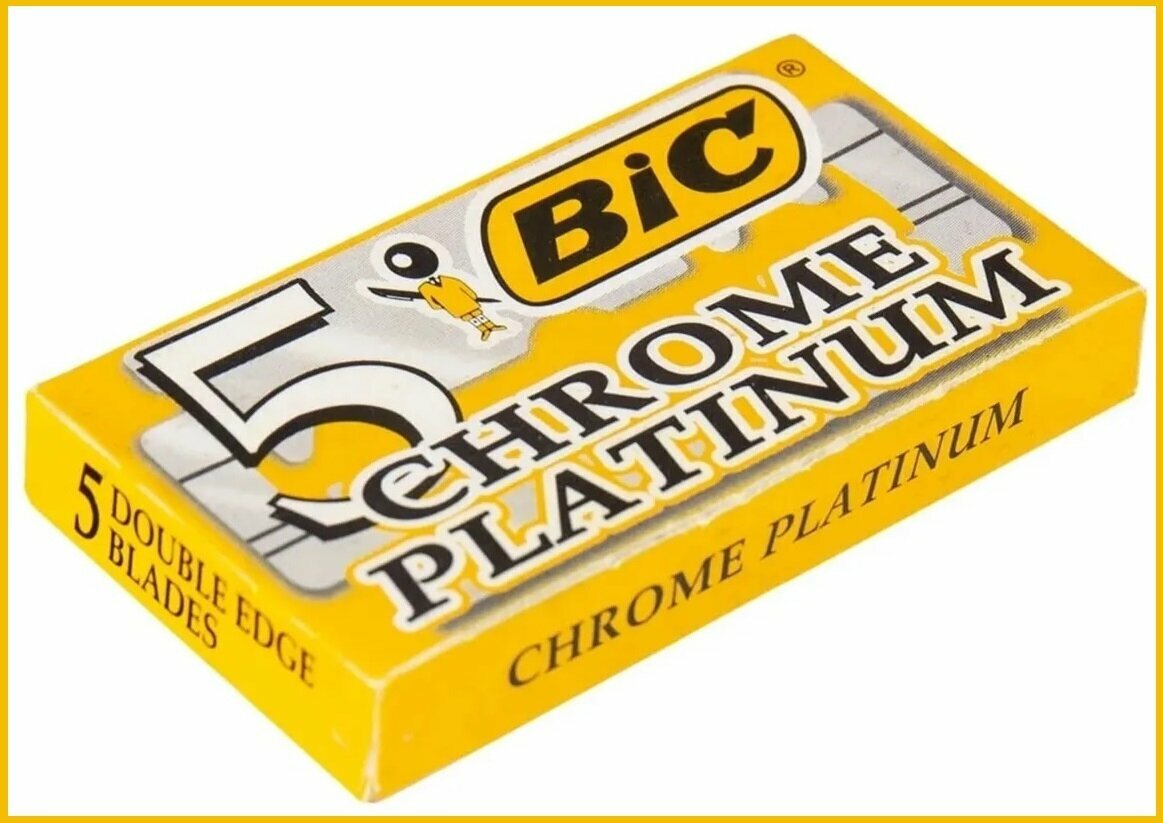 Лезвия двусторонние для бритвы BIC "Chrome Platinum", классические, для T-образных бритв и шаветок, 5 шт.