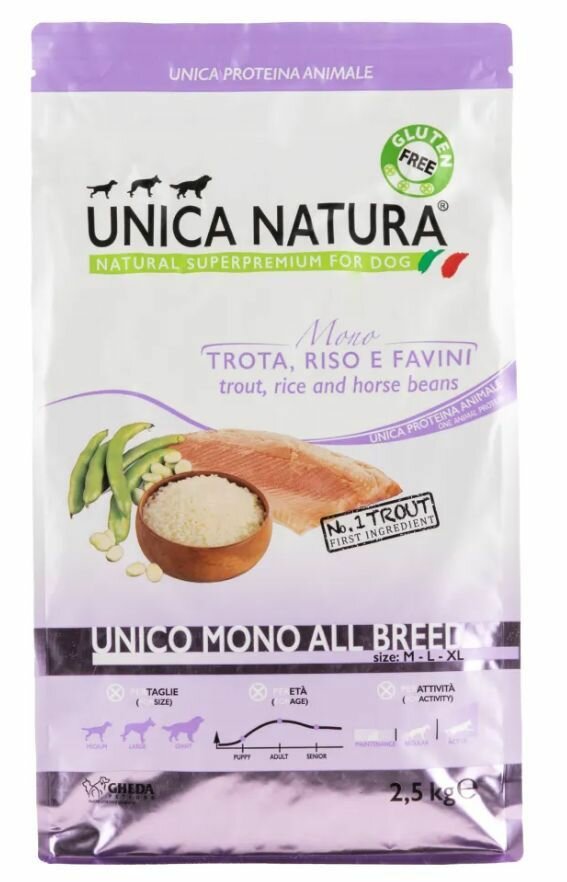 UNICA Mono All Breed сухой корм для собак всех пород с форелью, 2,5 кг