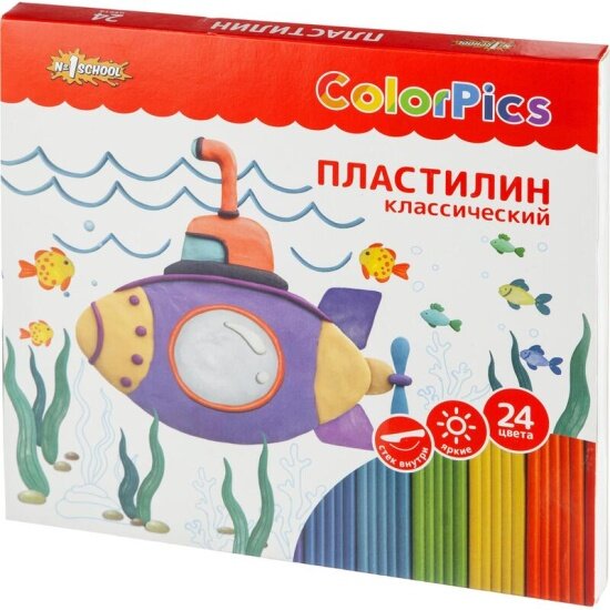 Пластилин №1SCHOOL №1 School ColorPics набор 24 цв, 480г, со стеком, картон