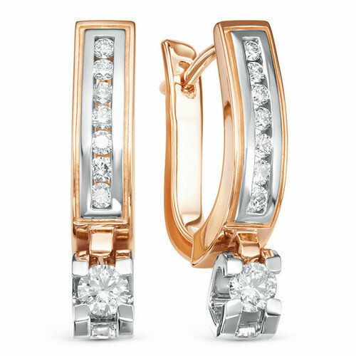 Серьги Brilliant Style, комбинированное золото, 585 проба, бриллиант
