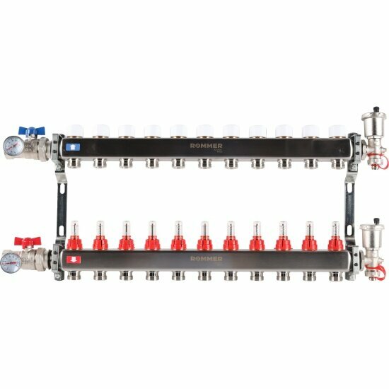 Коллектор Rommer в сборе с расходомерами 11 вых.