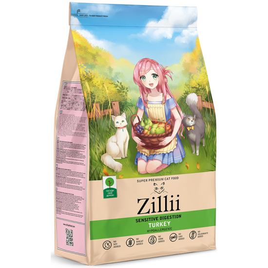 Корм сухой Zillii Sensitive Digestion Cat для взрослых кошек с чувствительным пищеварением Индейка, 400 г