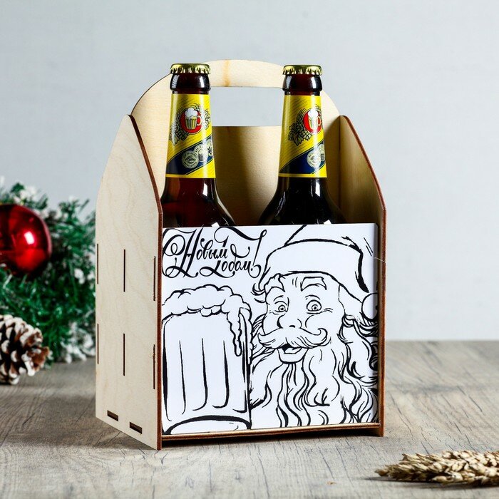 Ящик для пива Дарим Красиво "С Новым Годом" Дед Мороз и кружка, 16х16х26 см