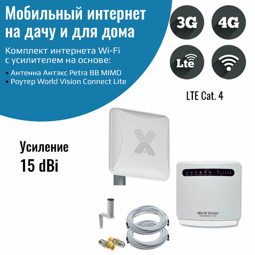 антенна антэкс petra bb 75 mimo 2x2белый Комплект интернета WiFi для дачи и дома 3G/4G/LTE – Connect Lite с антенной Petra BB MIMO 15ДБ