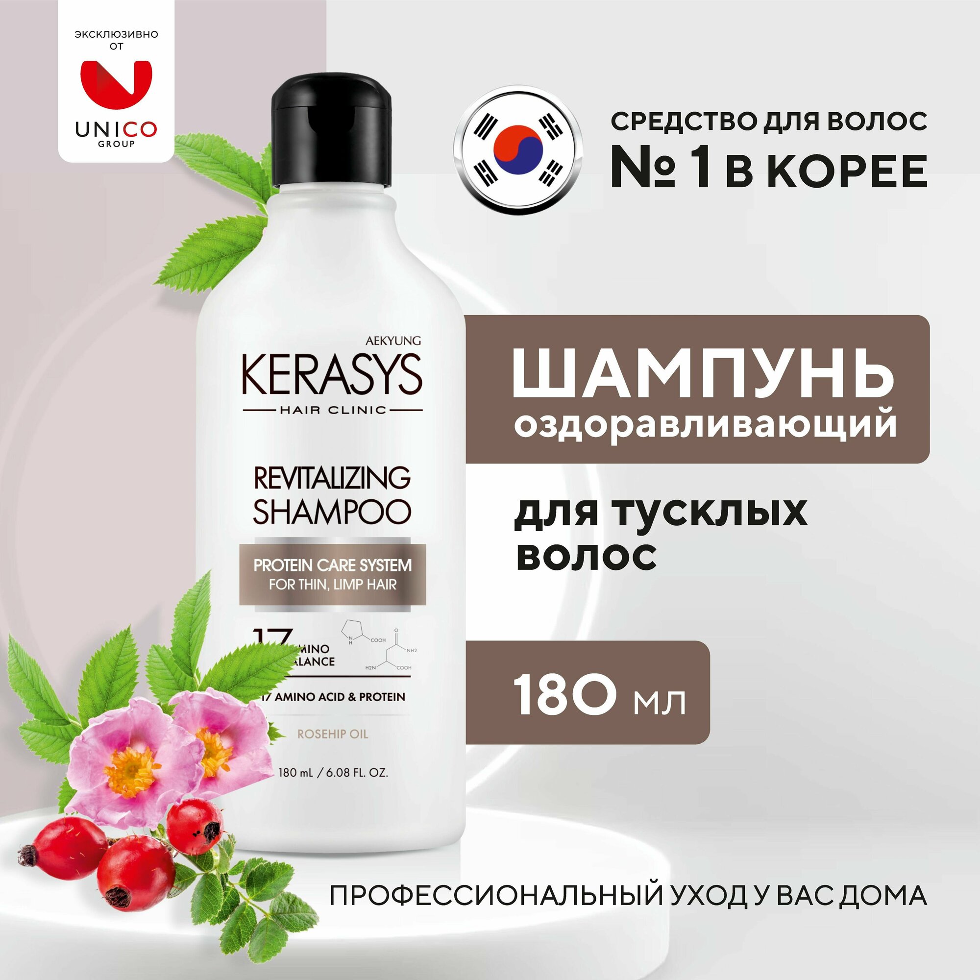 Kerasys Корейский Шампунь для волос Оздоравливающий, Профессиональный протеиновый женский шампунь для тусклых и уставших волос с витаминами, Корея