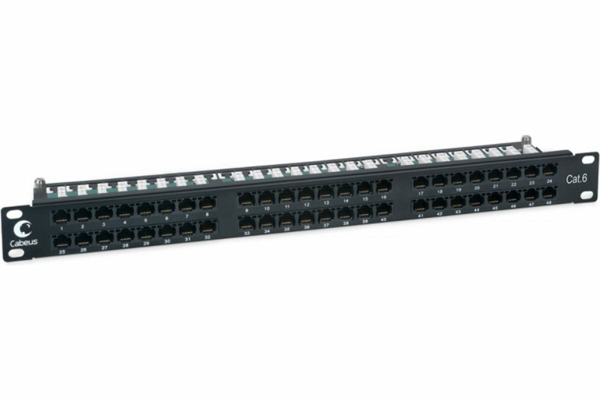 Cabeus Патч-панель высокой плотности 1U, 48 портов RJ-45, категория 6, IDC-1U PLHD-48-Cat.6-Dual