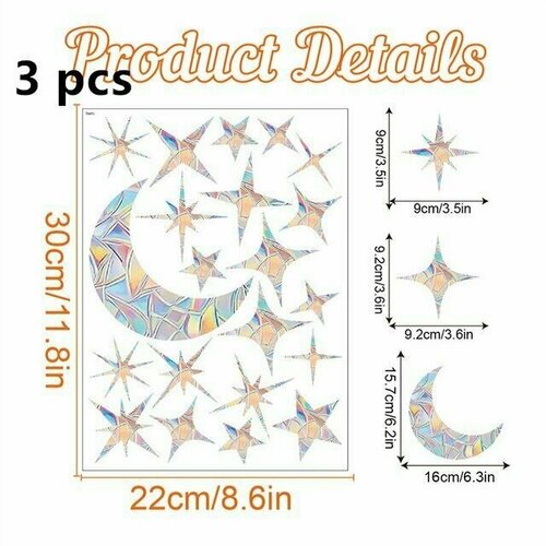 Ловец солнца Звезды и полумесяц - Радужные наклейки на окно с эффектом призмы Звезды и полумесяц 9шт ловец солнца кролики радужные наклейки на окно с эффектом призмы кролик 9шт