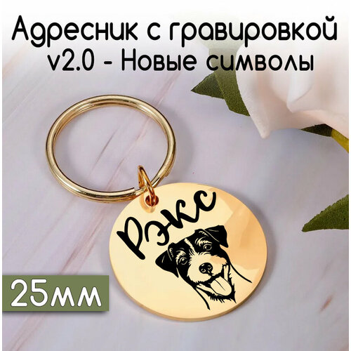 Адресник для собак и кошек с гравировкой, 25mm. Нерж сталь. Золотой зеркальный