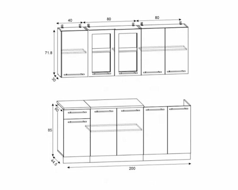 Кухонный гарнитур 2,0м (Белый глянец холодный/Черный глянец (Кастилло))