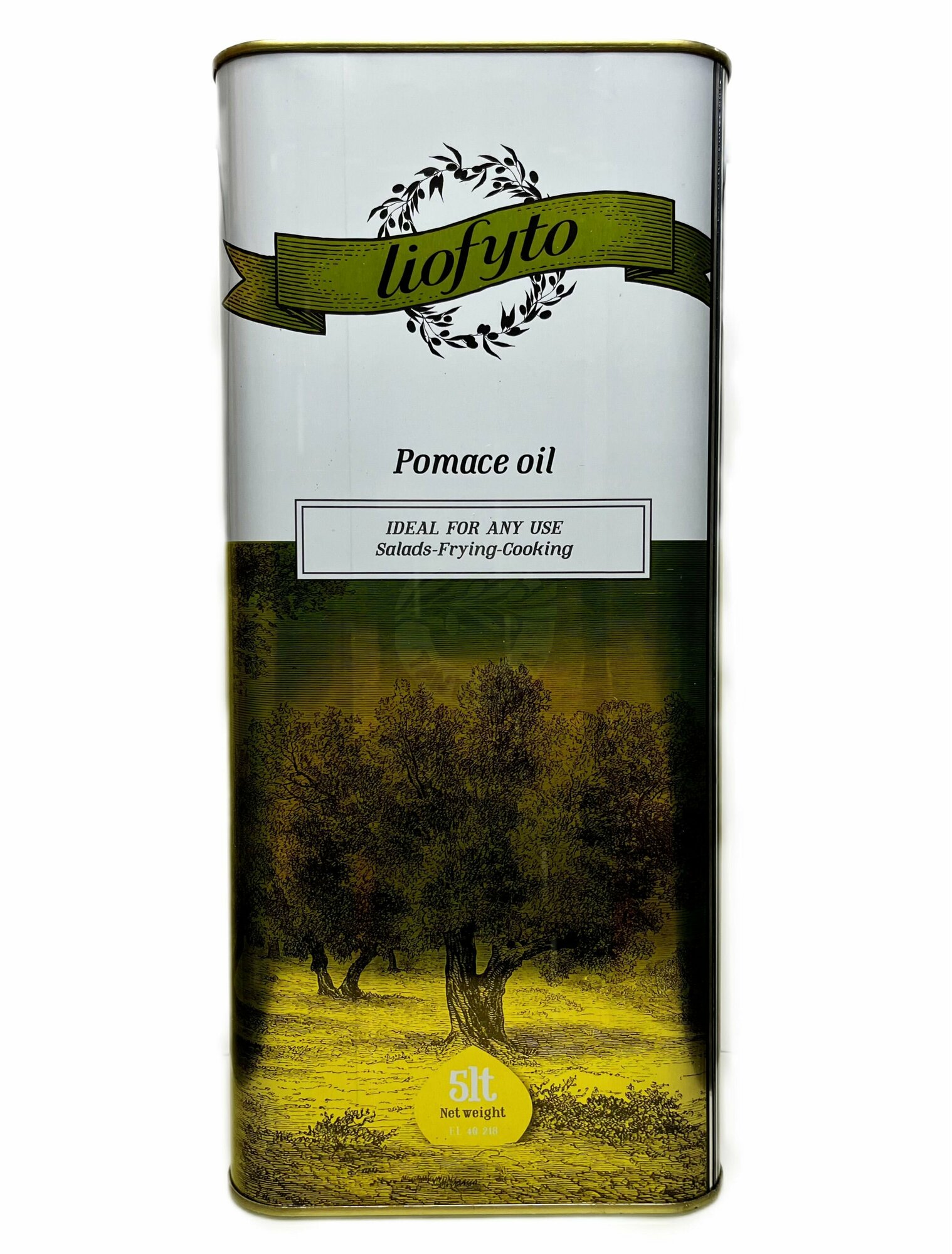 Оливковое масло для жарки Liofyto Pomace Oil рафинированное, жестяная банка, Греция, 5 л