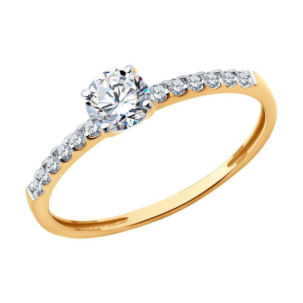 Кольцо Diamant, красное золото, 585 проба, фианит, размер 19, бесцветный — фото 1